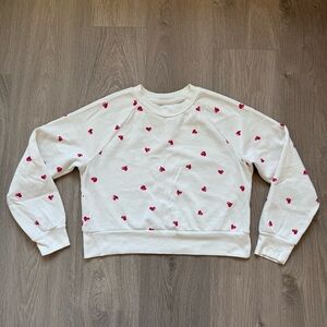 Women’s Cream Crewneck Heart Print Boxy Sweater